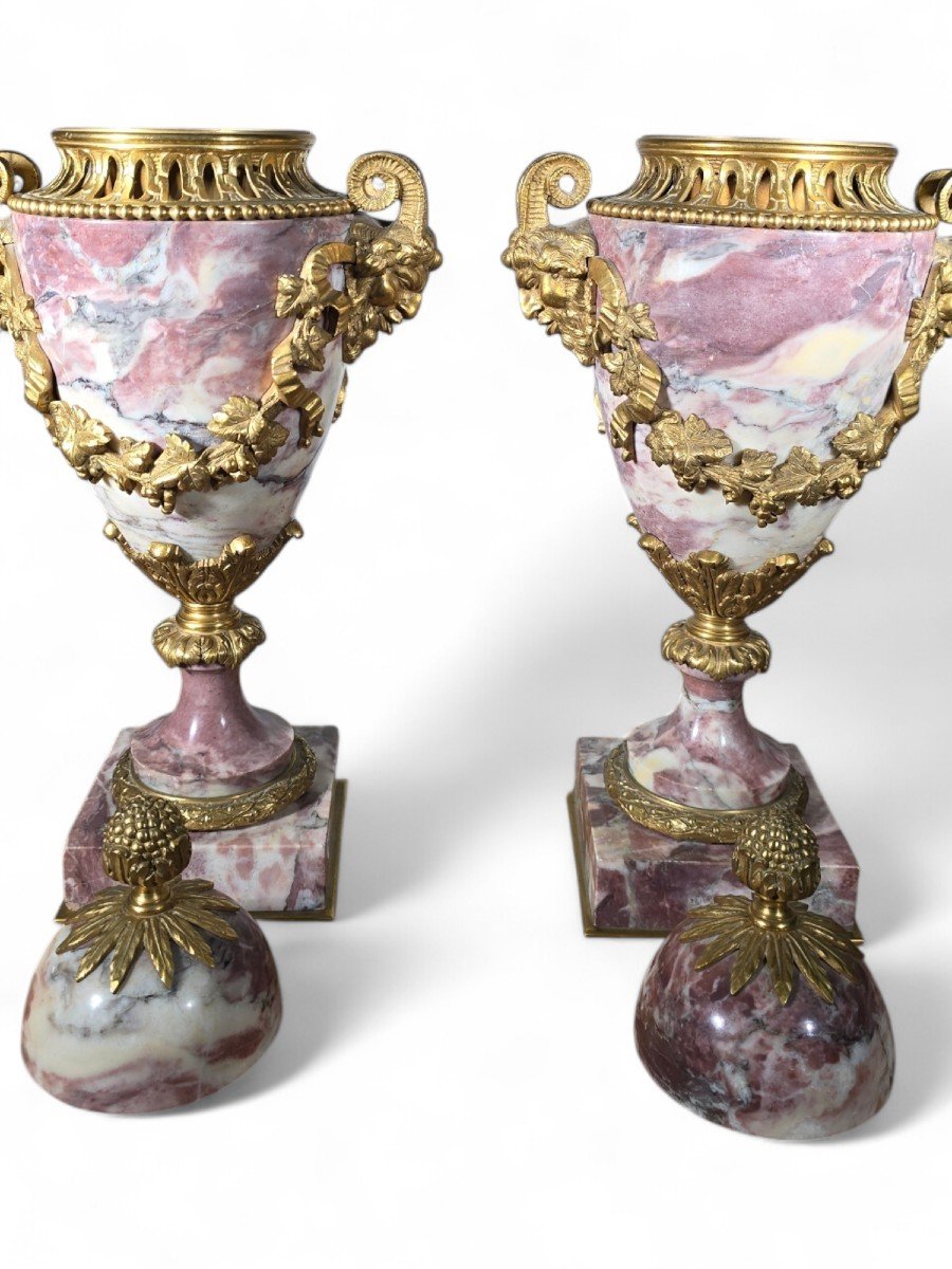 Pair Of 19th Century French Gilt Bronze And Marble Vases-photo-7