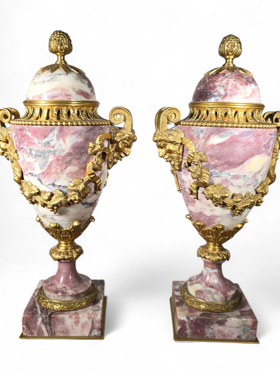 Pair Of 19th Century French Gilt Bronze And Marble Vases-photo-8