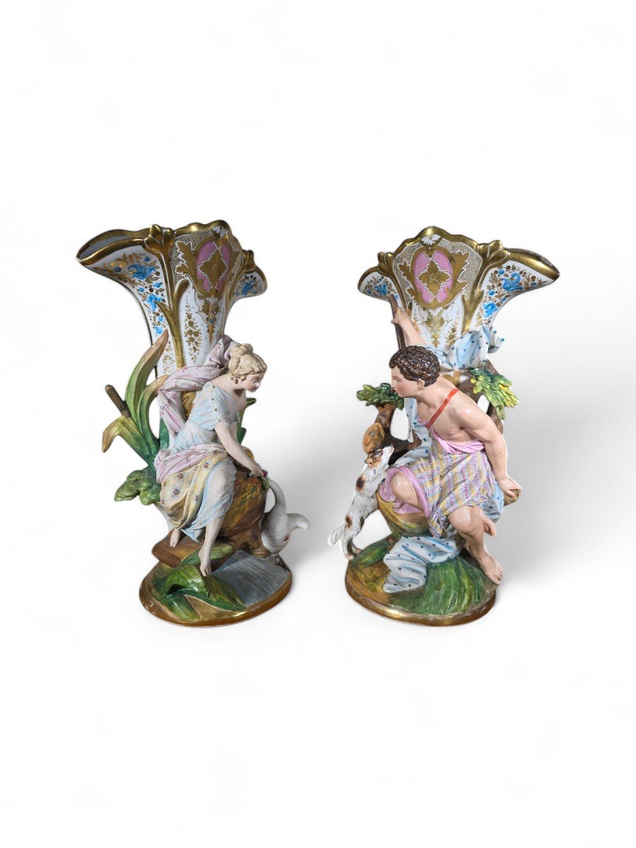 An Elegant Pair Of French Porcelain Vases, Circa 1860, -photo-2