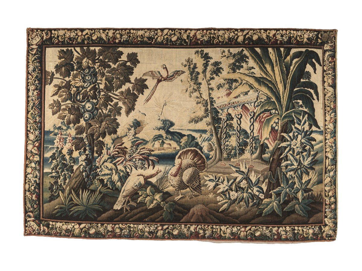 Grande Tapisserie d'Aubusson Du XVIIIe Siècle – Oiseaux Exotiques-photo-2