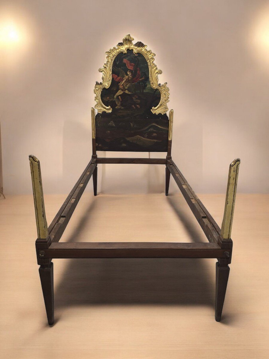 Exceptional 18th Century Bed With Oil Painting And Gilded Woodwork-photo-2