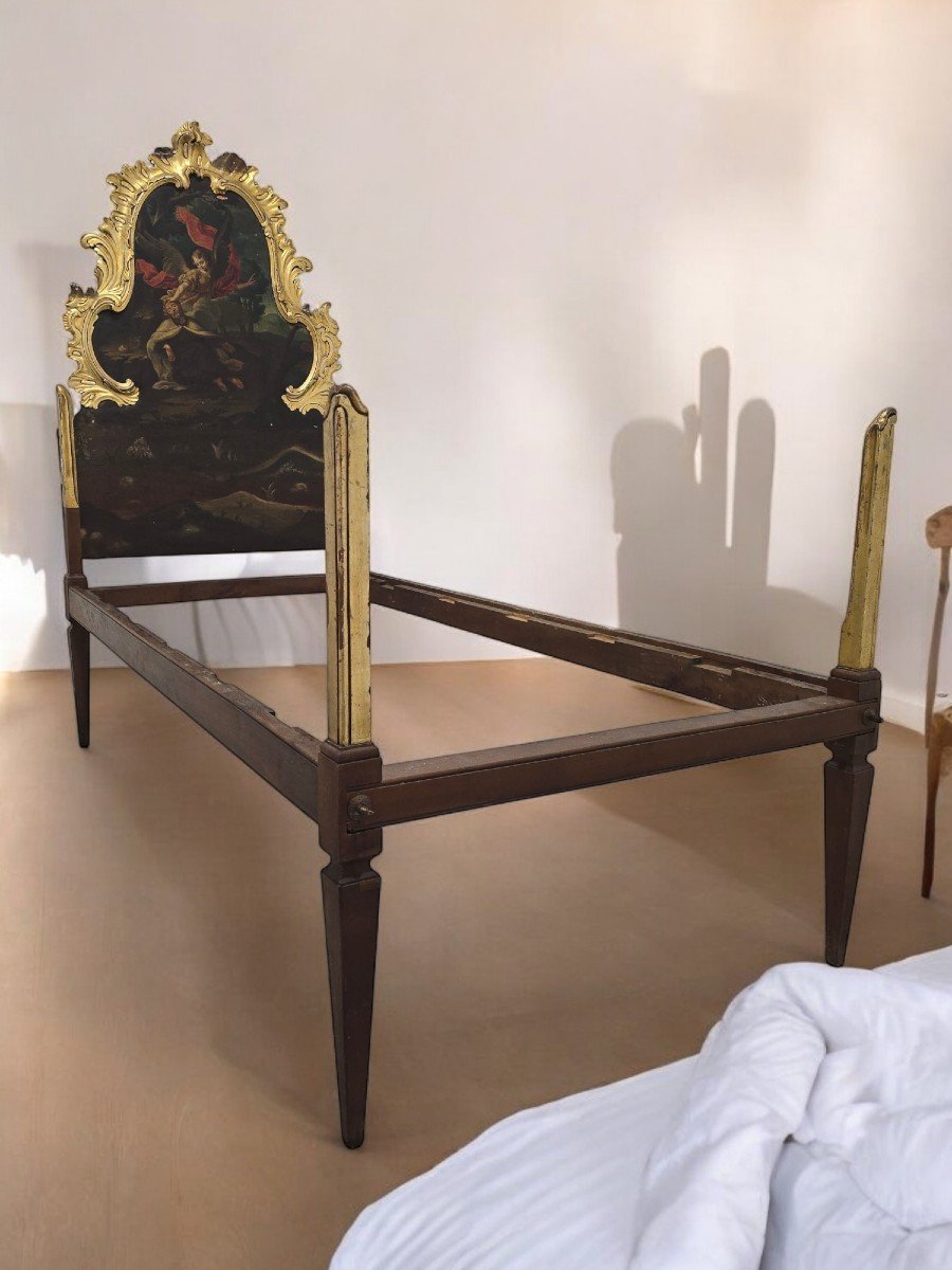 Exceptional 18th Century Bed With Oil Painting And Gilded Woodwork-photo-3