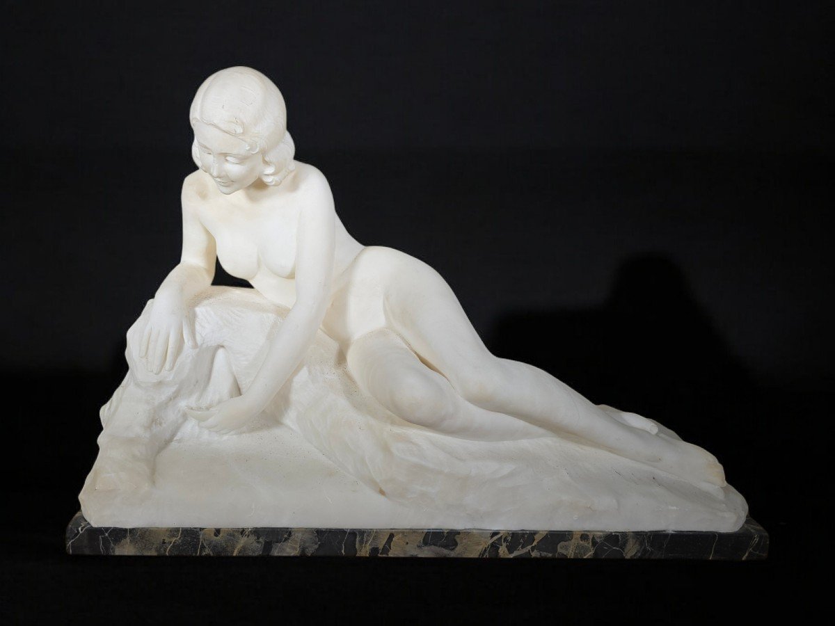 Elegant Art Deco Marble Sculpture Signed L. Morelli, Florence-photo-1