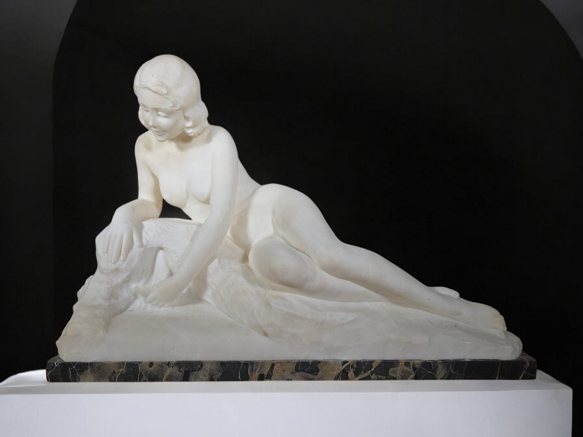 Elegant Art Deco Marble Sculpture Signed L. Morelli, Florence-photo-4