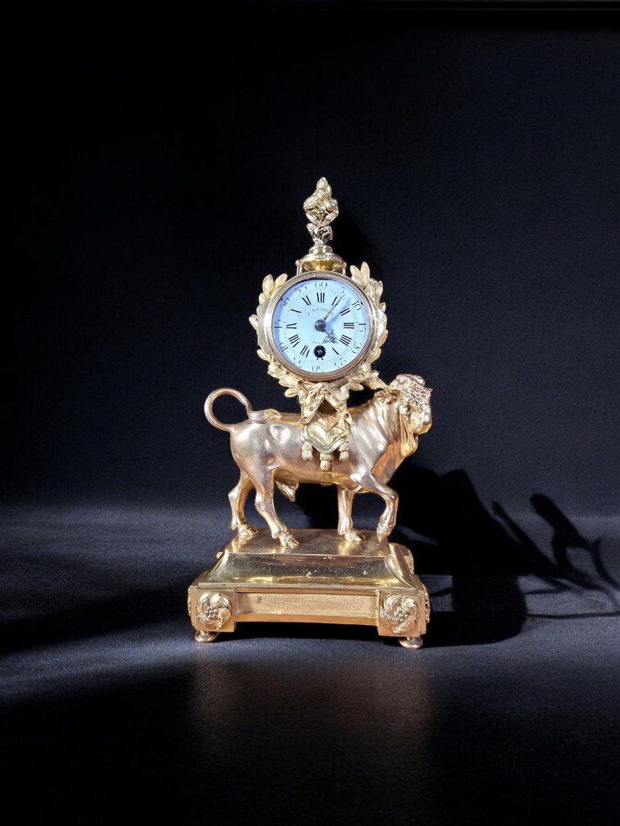 Rare Gilt Bronze 'bull' Mantel Clock By J. Mansfield, Circa 1830-photo-2