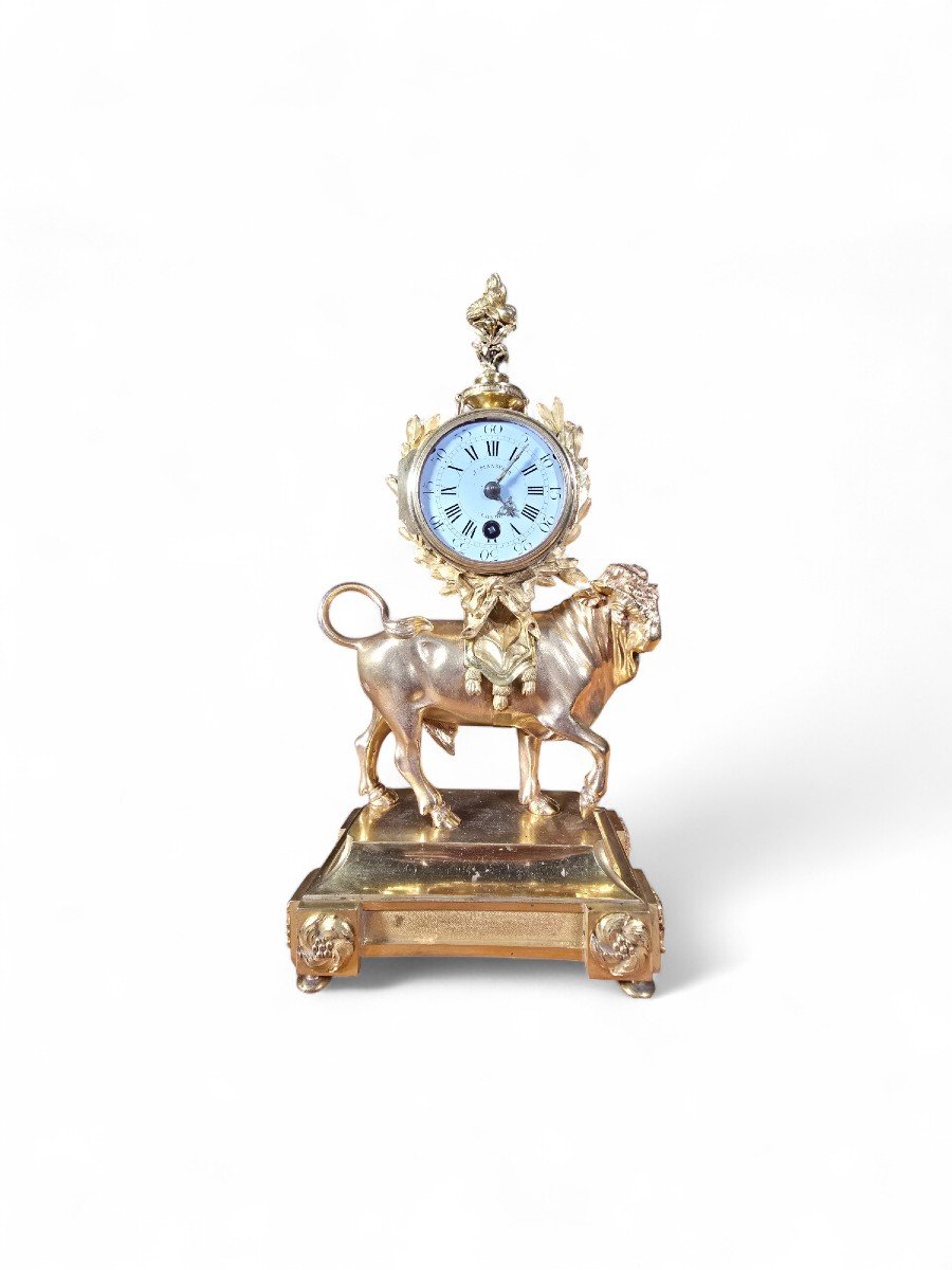 Rare Gilt Bronze 'bull' Mantel Clock By J. Mansfield, Circa 1830-photo-3