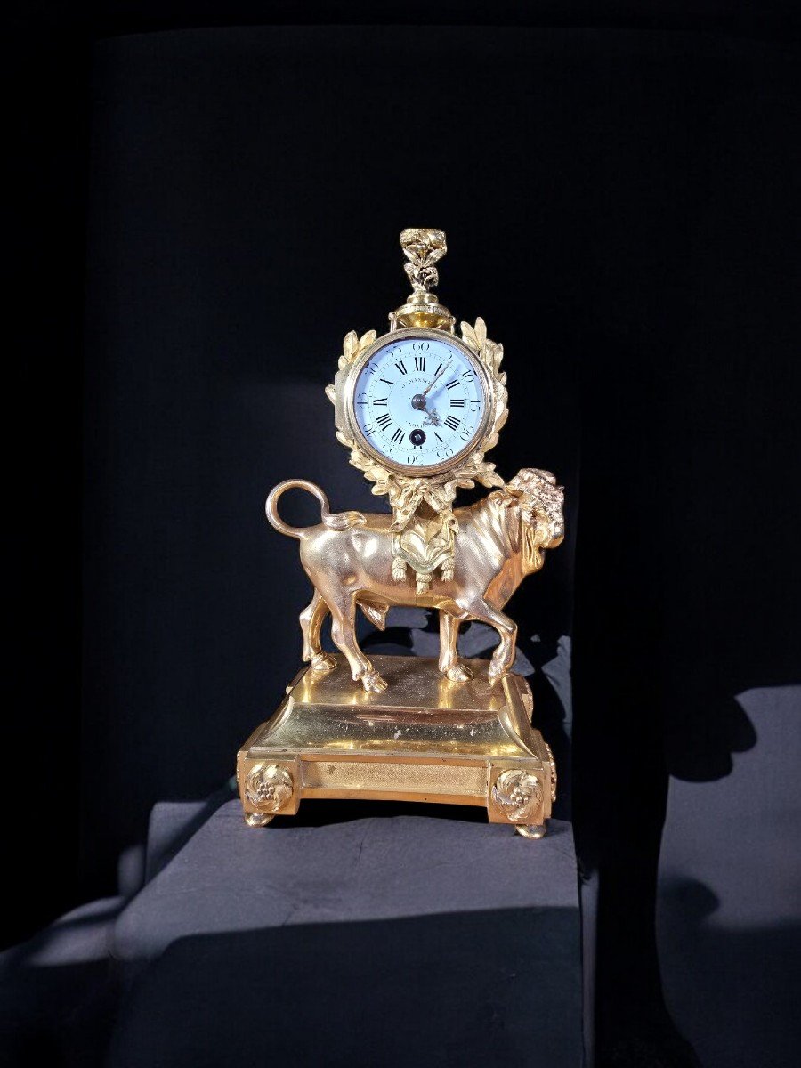 Rare Gilt Bronze 'bull' Mantel Clock By J. Mansfield, Circa 1830-photo-4