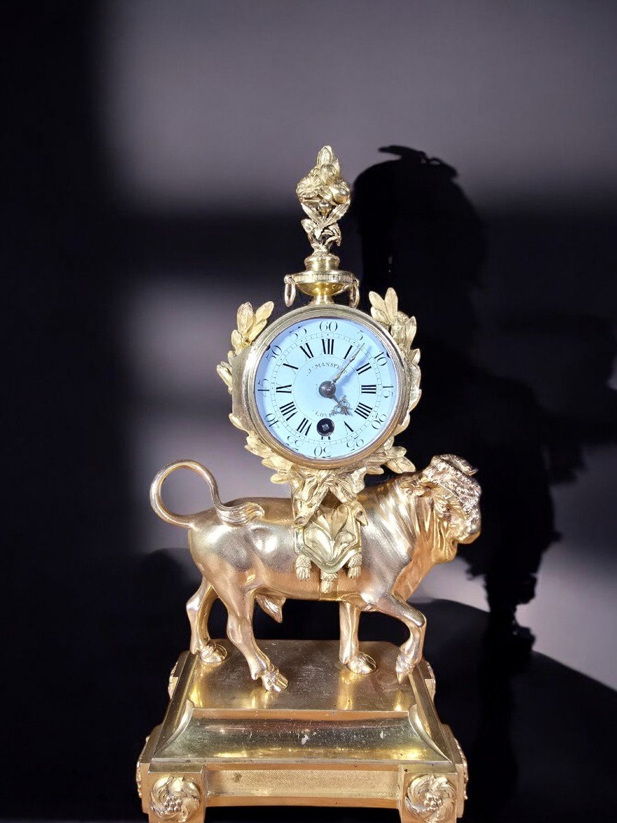 Rare Gilt Bronze 'bull' Mantel Clock By J. Mansfield, Circa 1830-photo-1