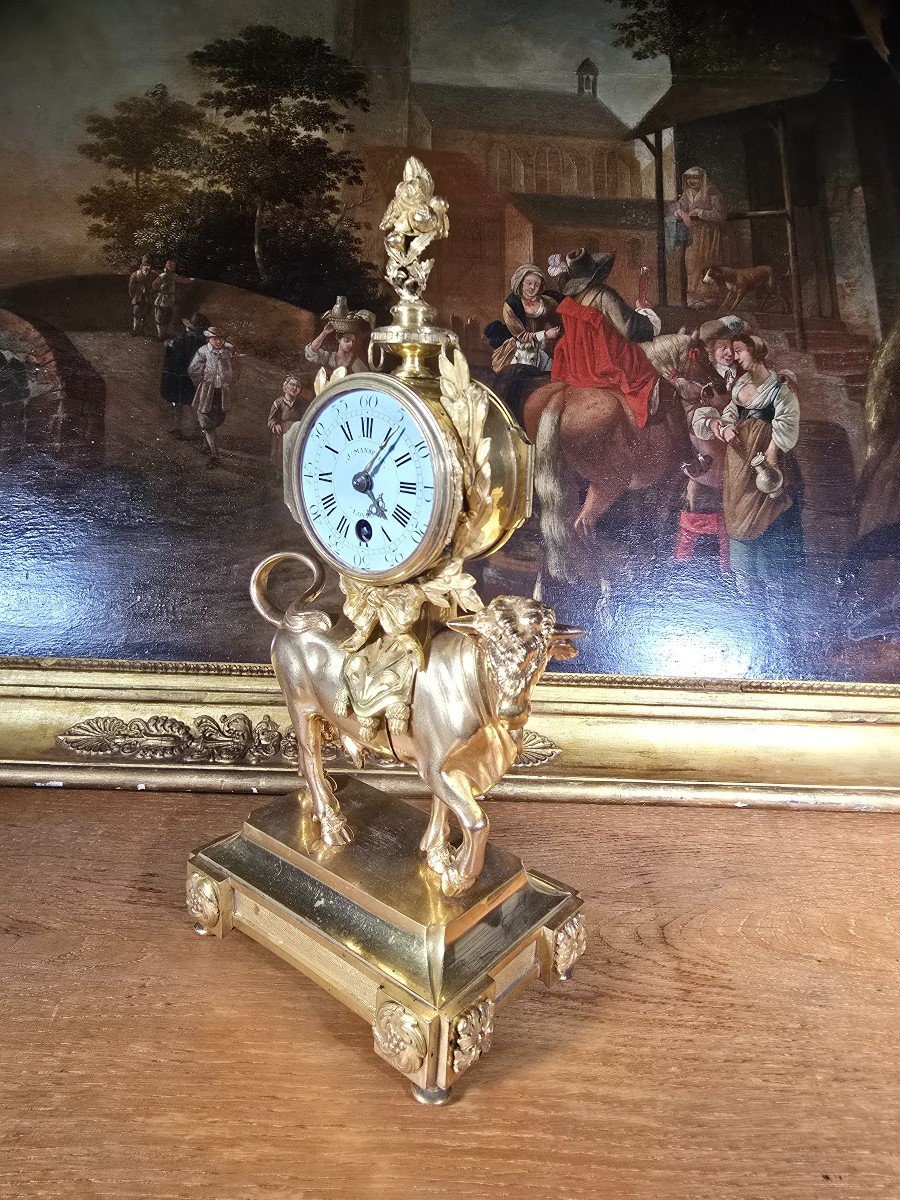 Rare Gilt Bronze 'bull' Mantel Clock By J. Mansfield, Circa 1830-photo-3