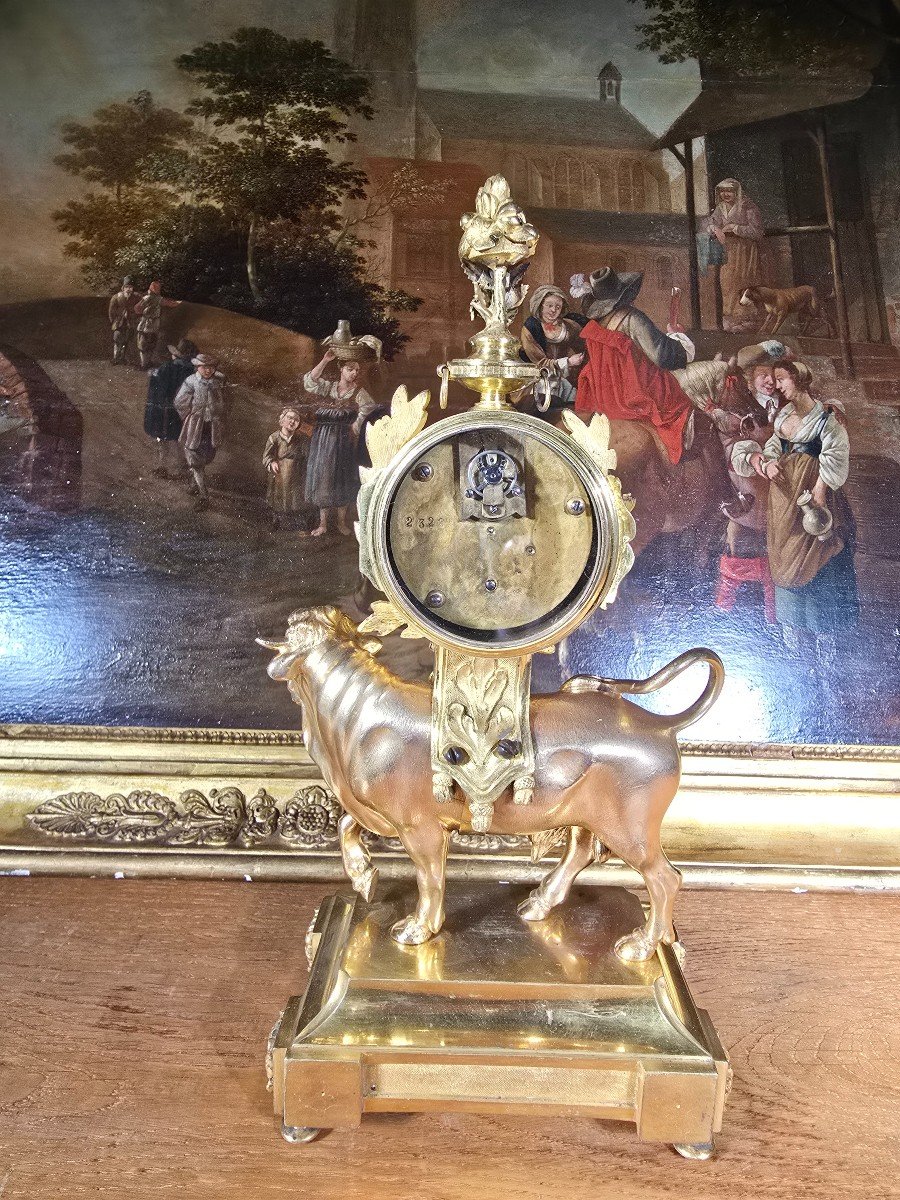 Rare Gilt Bronze 'bull' Mantel Clock By J. Mansfield, Circa 1830-photo-4