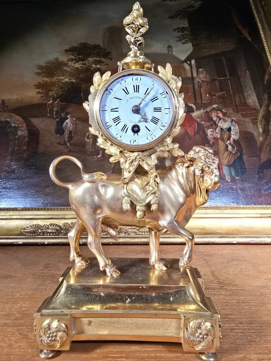 Rare Gilt Bronze 'bull' Mantel Clock By J. Mansfield, Circa 1830-photo-5