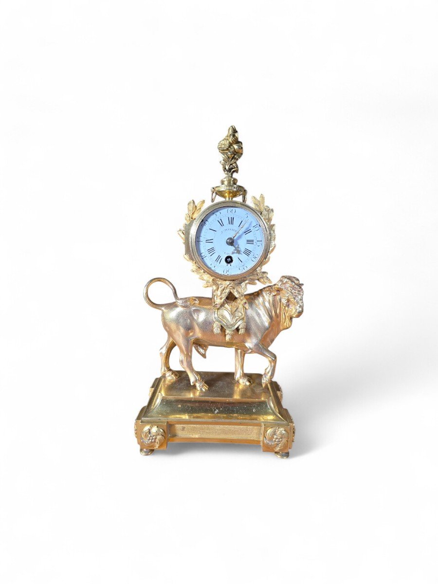 Rare Gilt Bronze 'bull' Mantel Clock By J. Mansfield, Circa 1830-photo-7