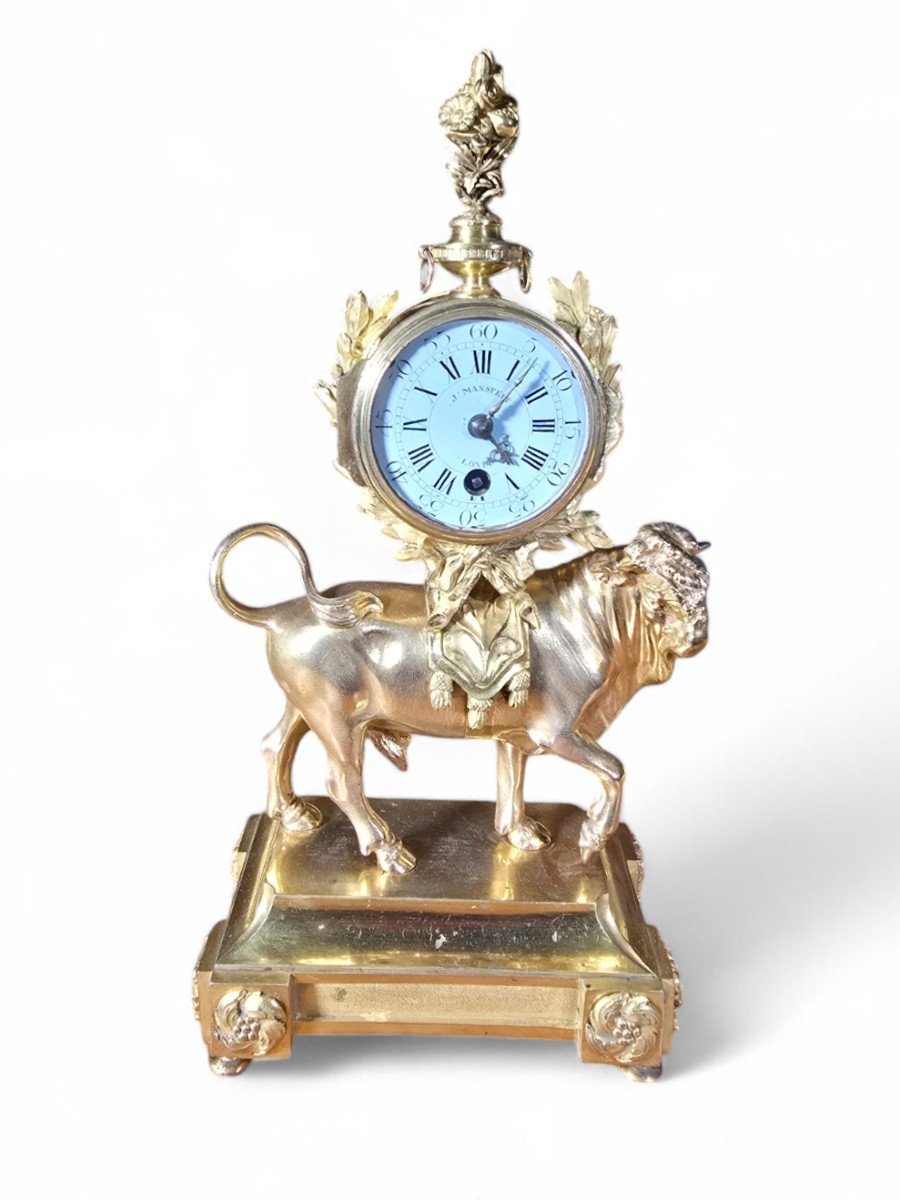 Rare Gilt Bronze 'bull' Mantel Clock By J. Mansfield, Circa 1830-photo-8