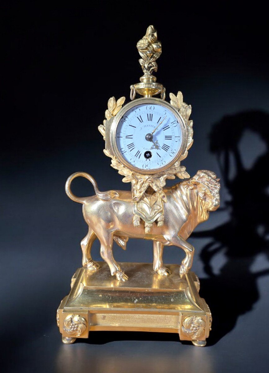 Rare Gilt Bronze 'bull' Mantel Clock By J. Mansfield, Circa 1830