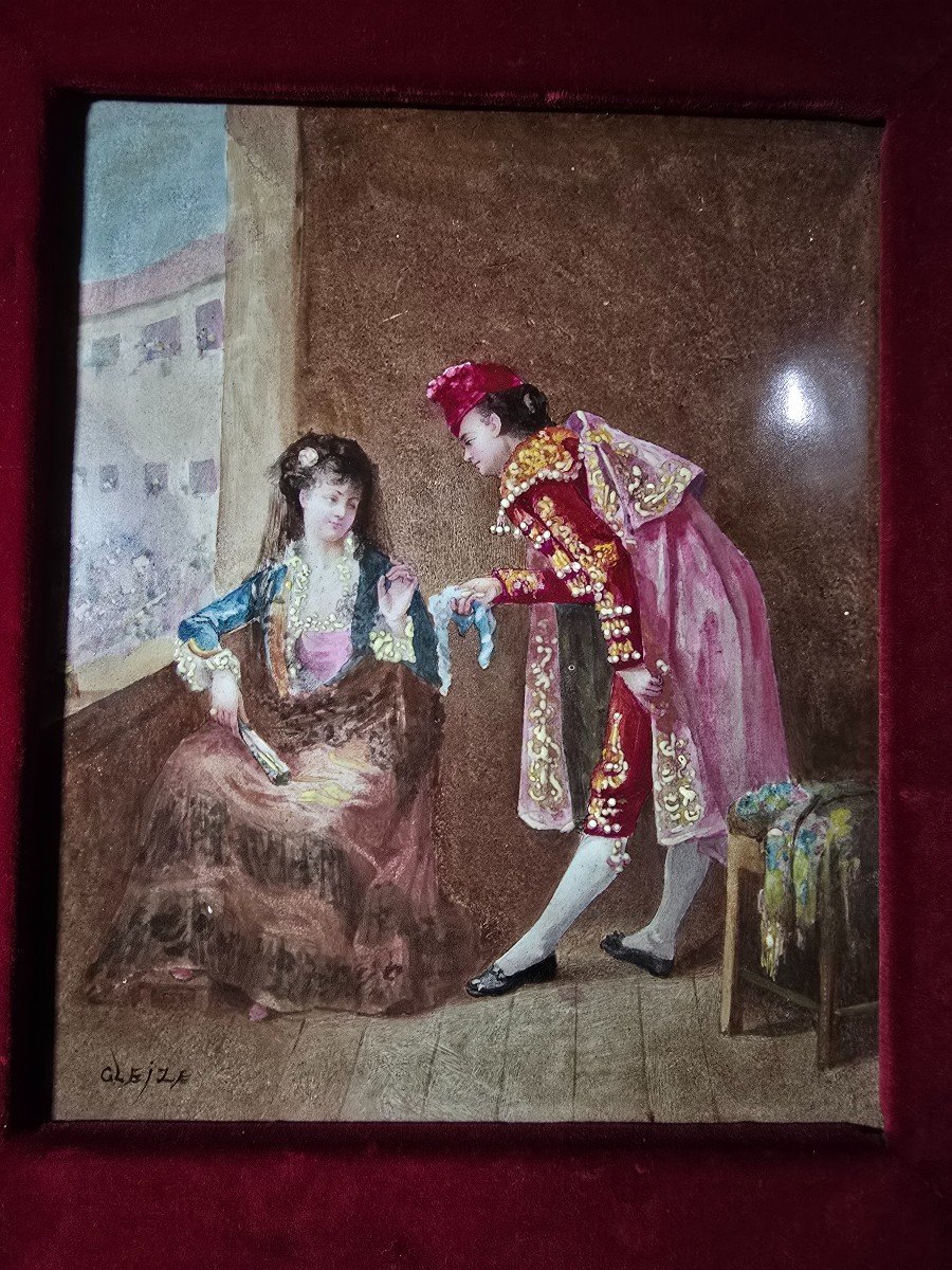 Charming 19th Century Spanish Porcelain Plaque Depicting A Bullfighter-photo-2