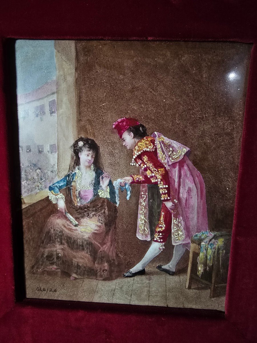 Charming 19th Century Spanish Porcelain Plaque Depicting A Bullfighter-photo-3