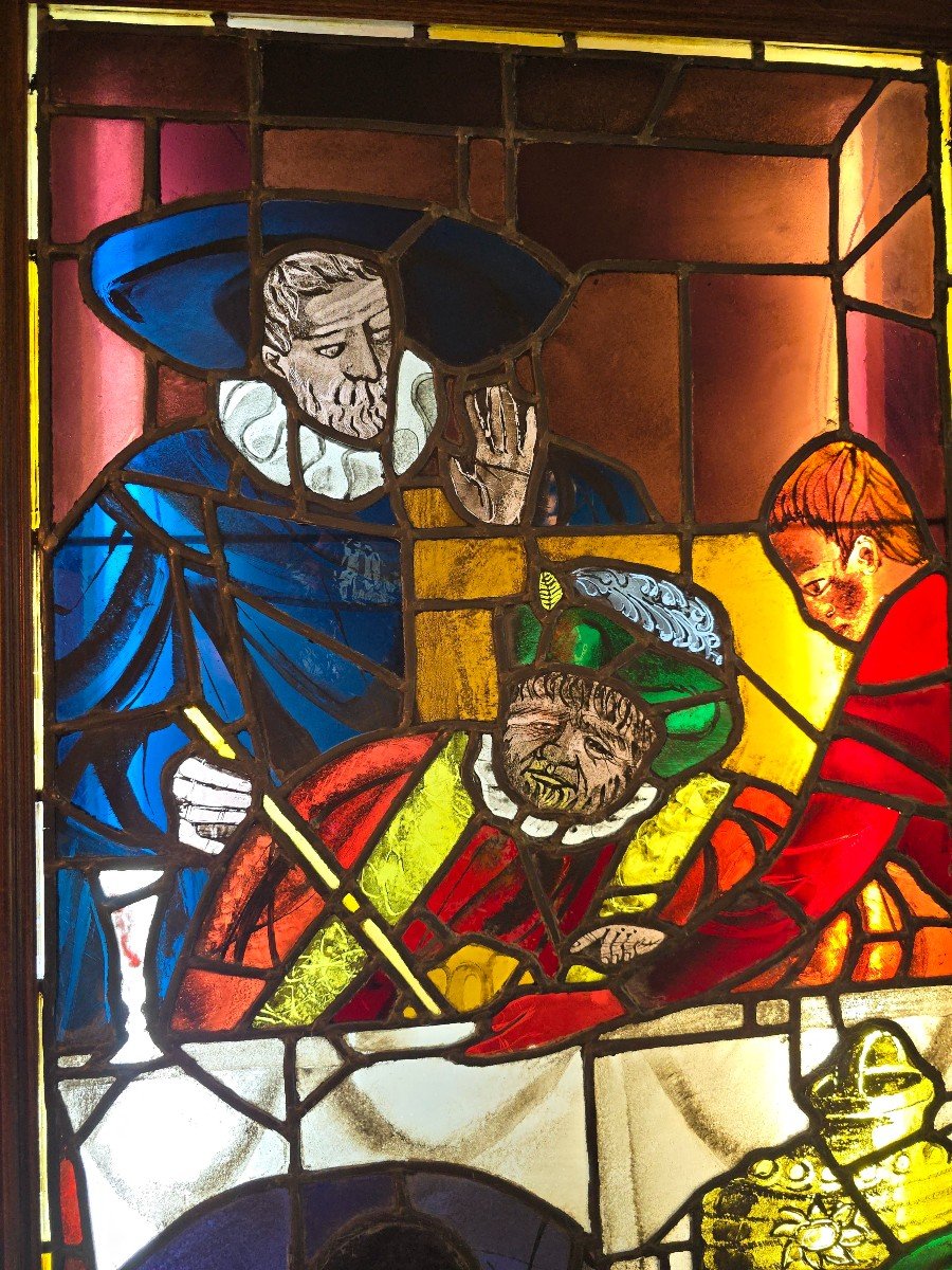 Pair Of 19th Century Stained Glass Windows Depicting Don Quixote-photo-4