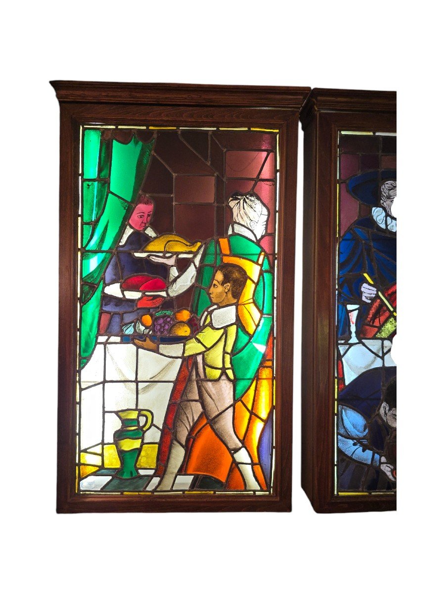 Pair Of 19th Century Stained Glass Windows Depicting Don Quixote-photo-4