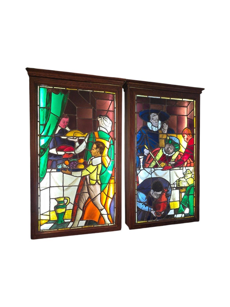 Pair Of 19th Century Stained Glass Windows Depicting Don Quixote-photo-5