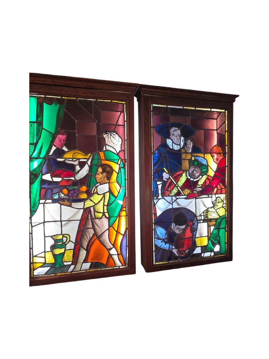 Pair Of 19th Century Stained Glass Windows Depicting Don Quixote-photo-6