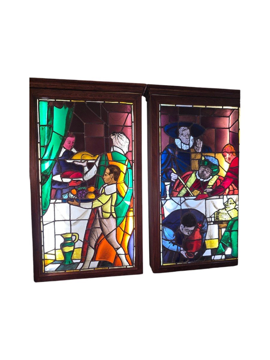 Pair Of 19th Century Stained Glass Windows Depicting Don Quixote-photo-7