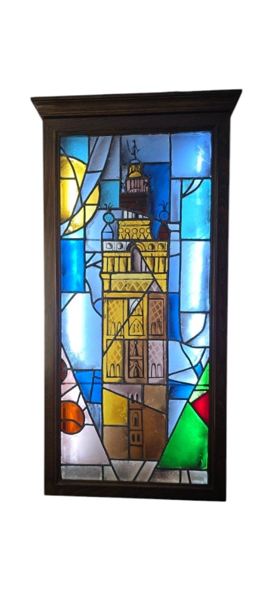 19th Century Stained Glass Window Depicting La Giralda, Seville-photo-3