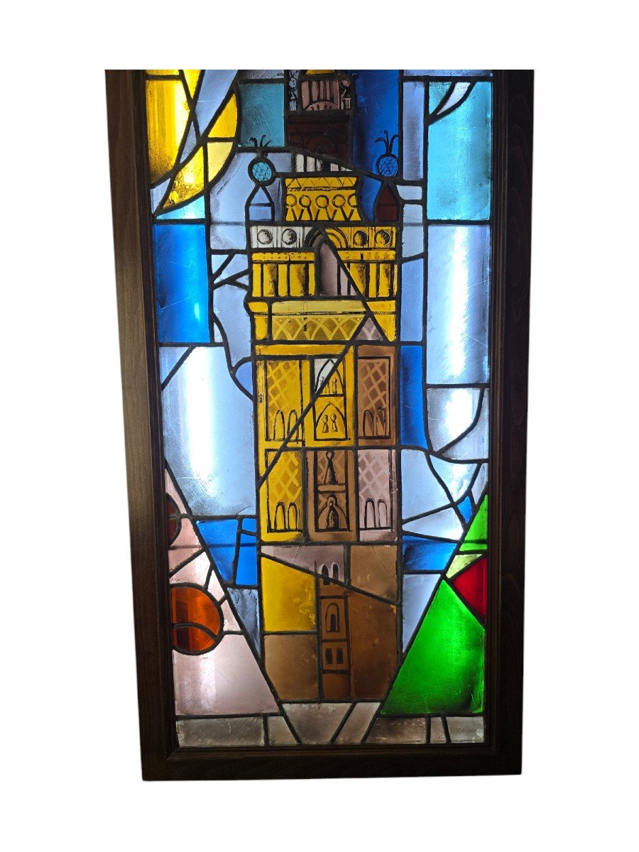 19th Century Stained Glass Window Depicting La Giralda, Seville-photo-3