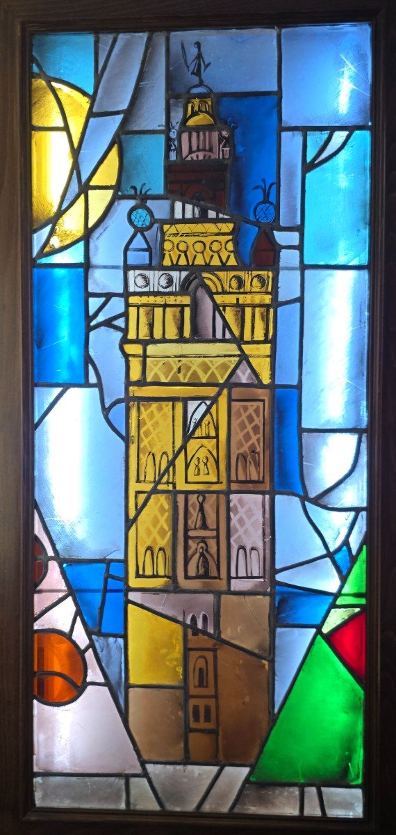 19th Century Stained Glass Window Depicting La Giralda, Seville-photo-4