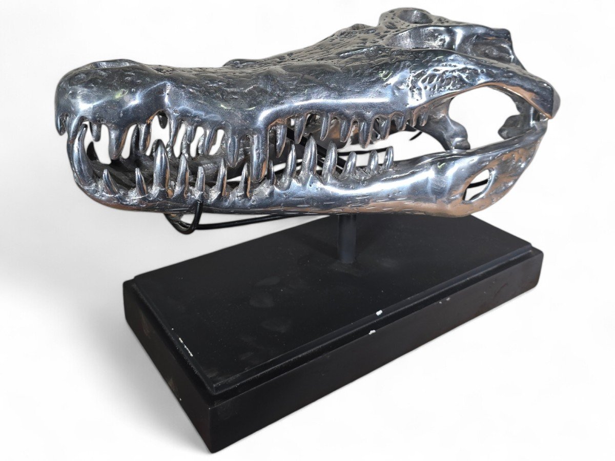 Sculpture De Tête De Crocodile En Aluminium Massif-photo-3