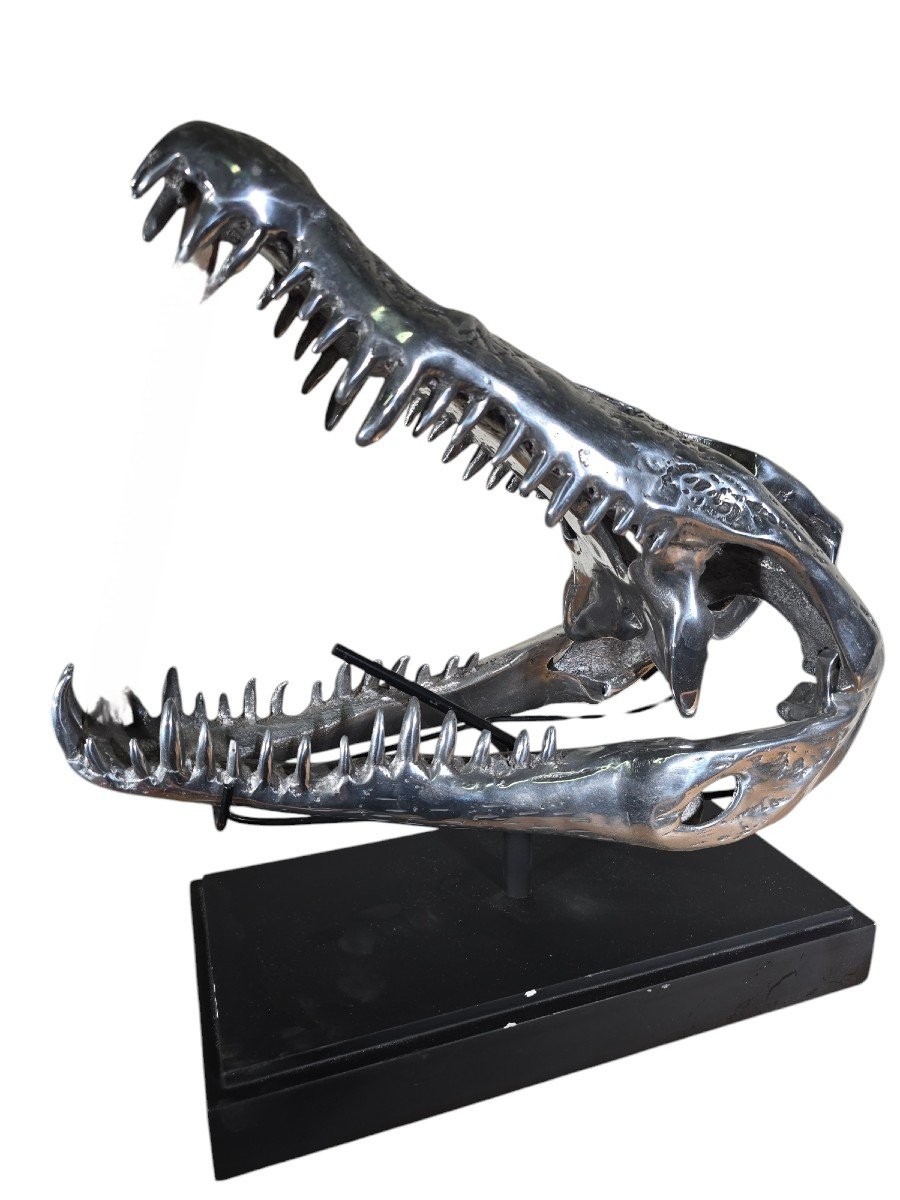 Sculpture De Tête De Crocodile En Aluminium Massif-photo-1