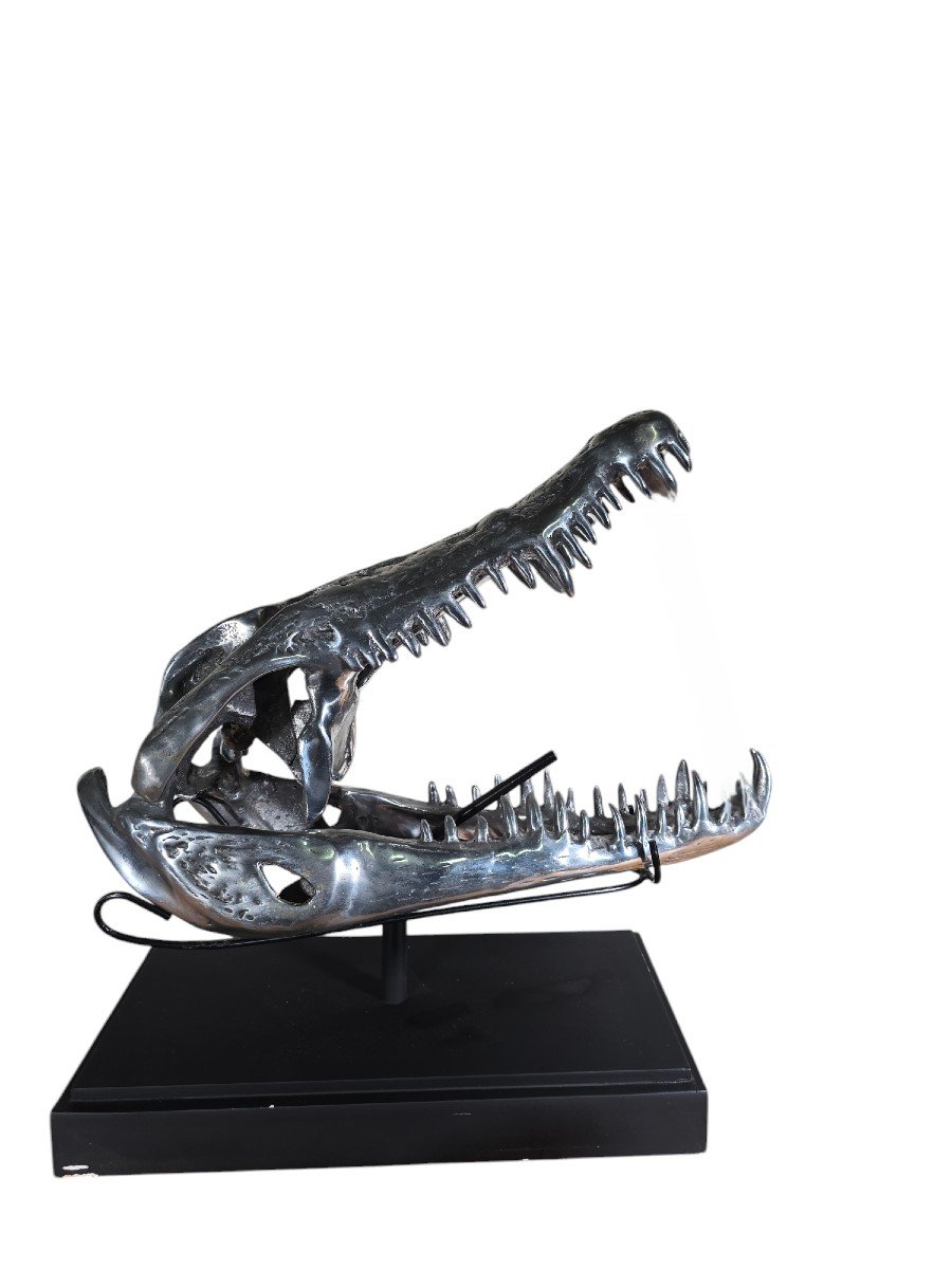 Sculpture De Tête De Crocodile En Aluminium Massif-photo-3