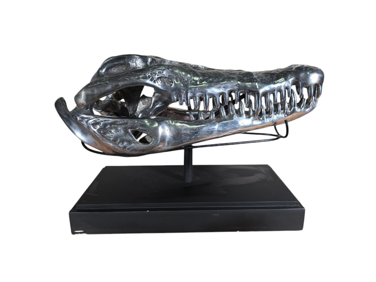 Sculpture De Tête De Crocodile En Aluminium Massif-photo-6