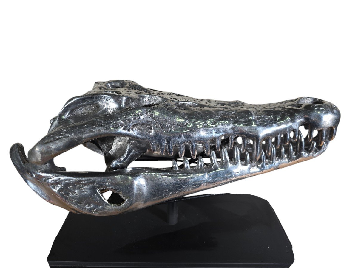 Sculpture De Tête De Crocodile En Aluminium Massif-photo-7