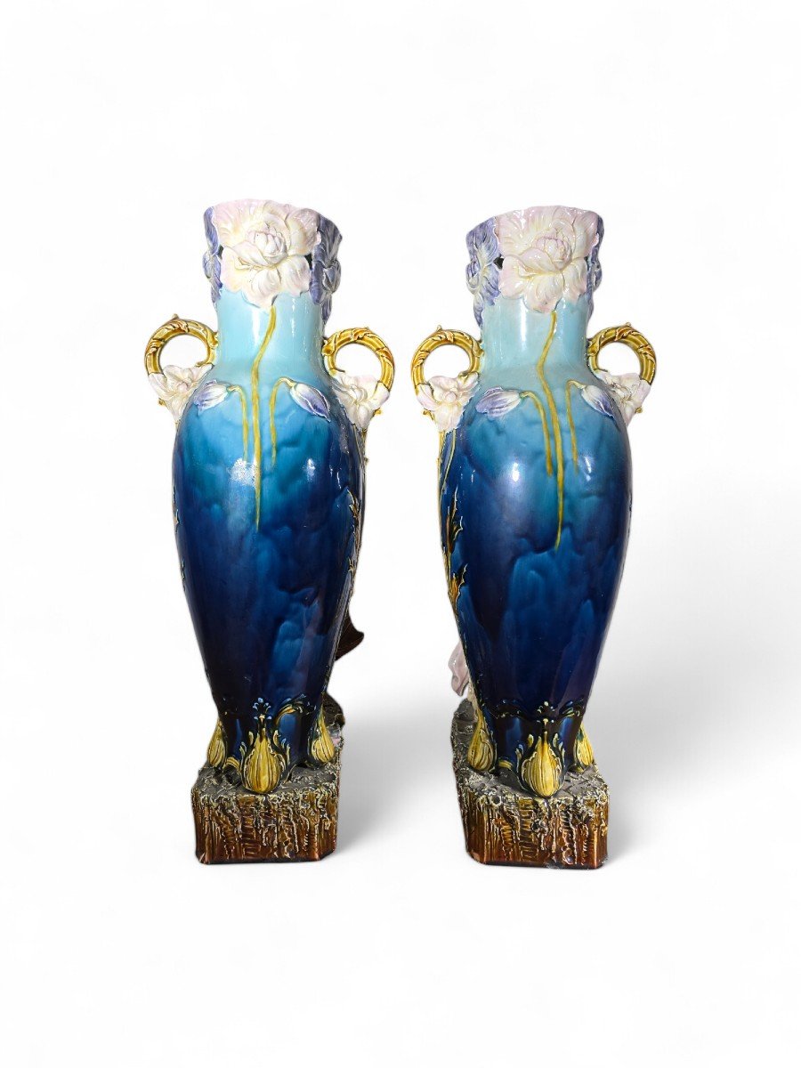 Paire De Vases Art Nouveau En Céramique émaillée-photo-4