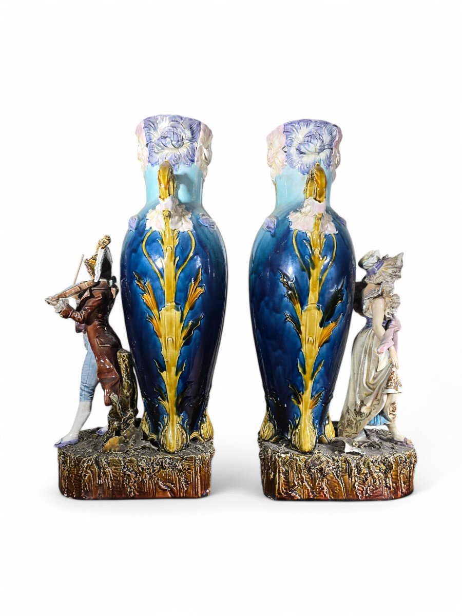 Paire De Vases Art Nouveau En Céramique émaillée-photo-5