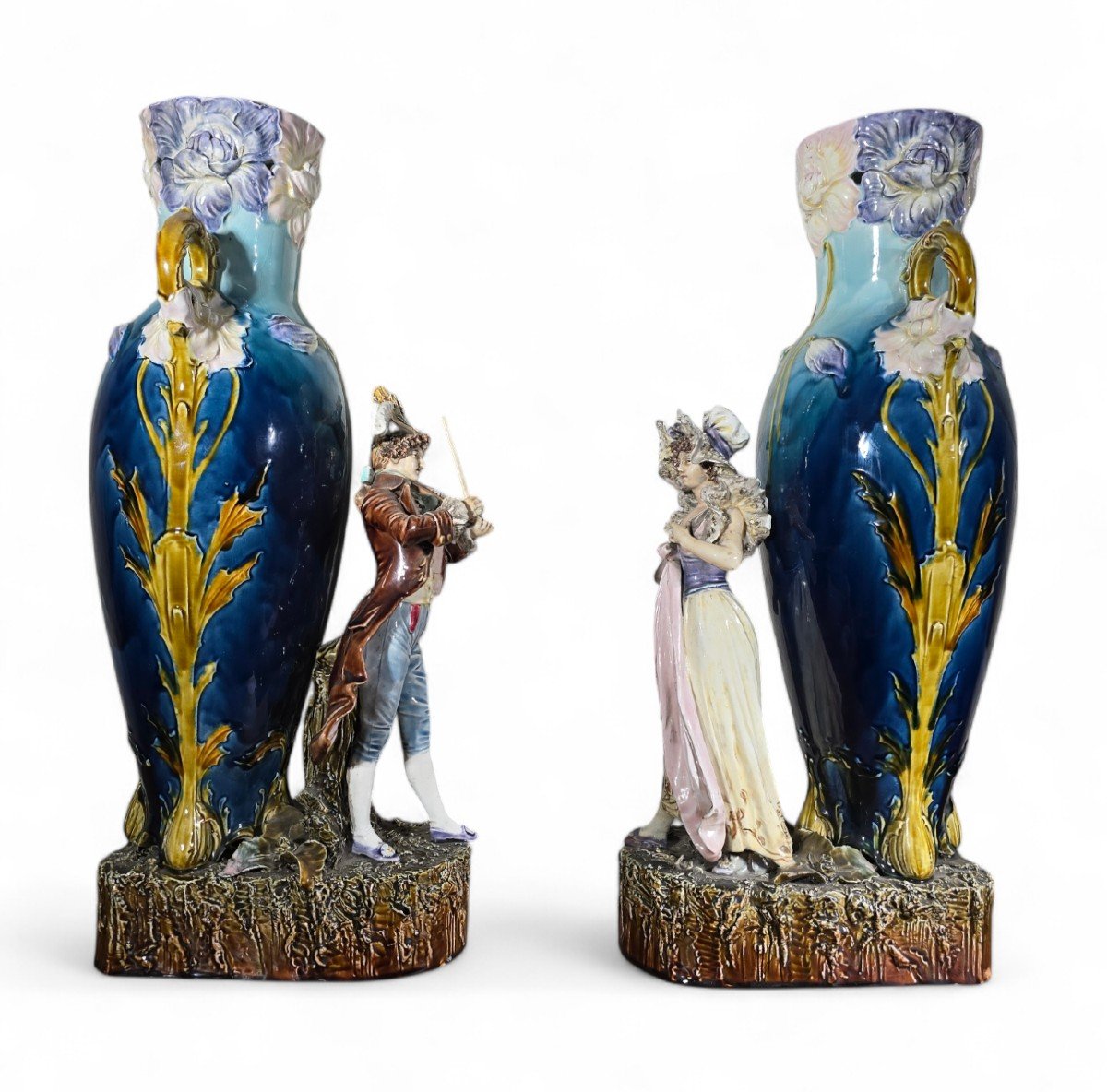 Paire De Vases Art Nouveau En Céramique émaillée