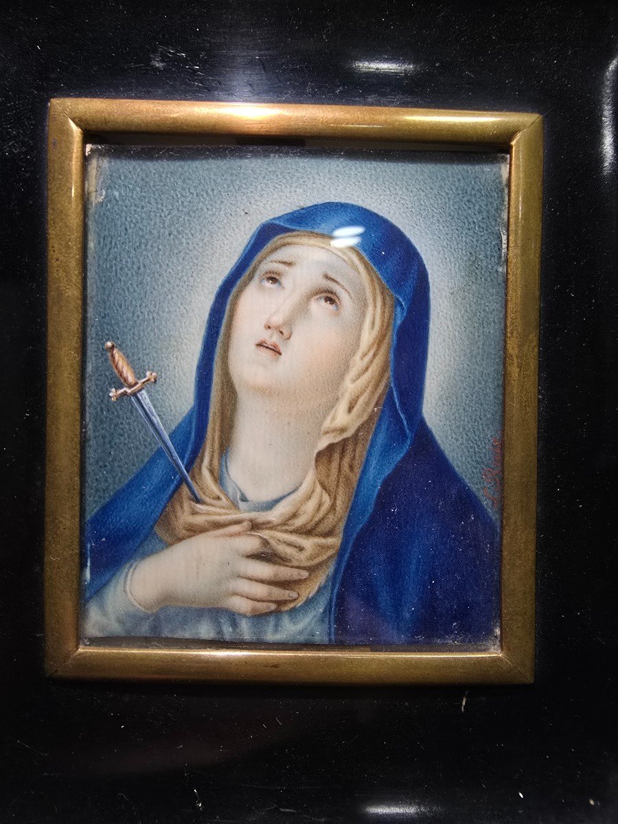 18th Century Miniature Oil Painting – Our Lady Of Sorrows-photo-2