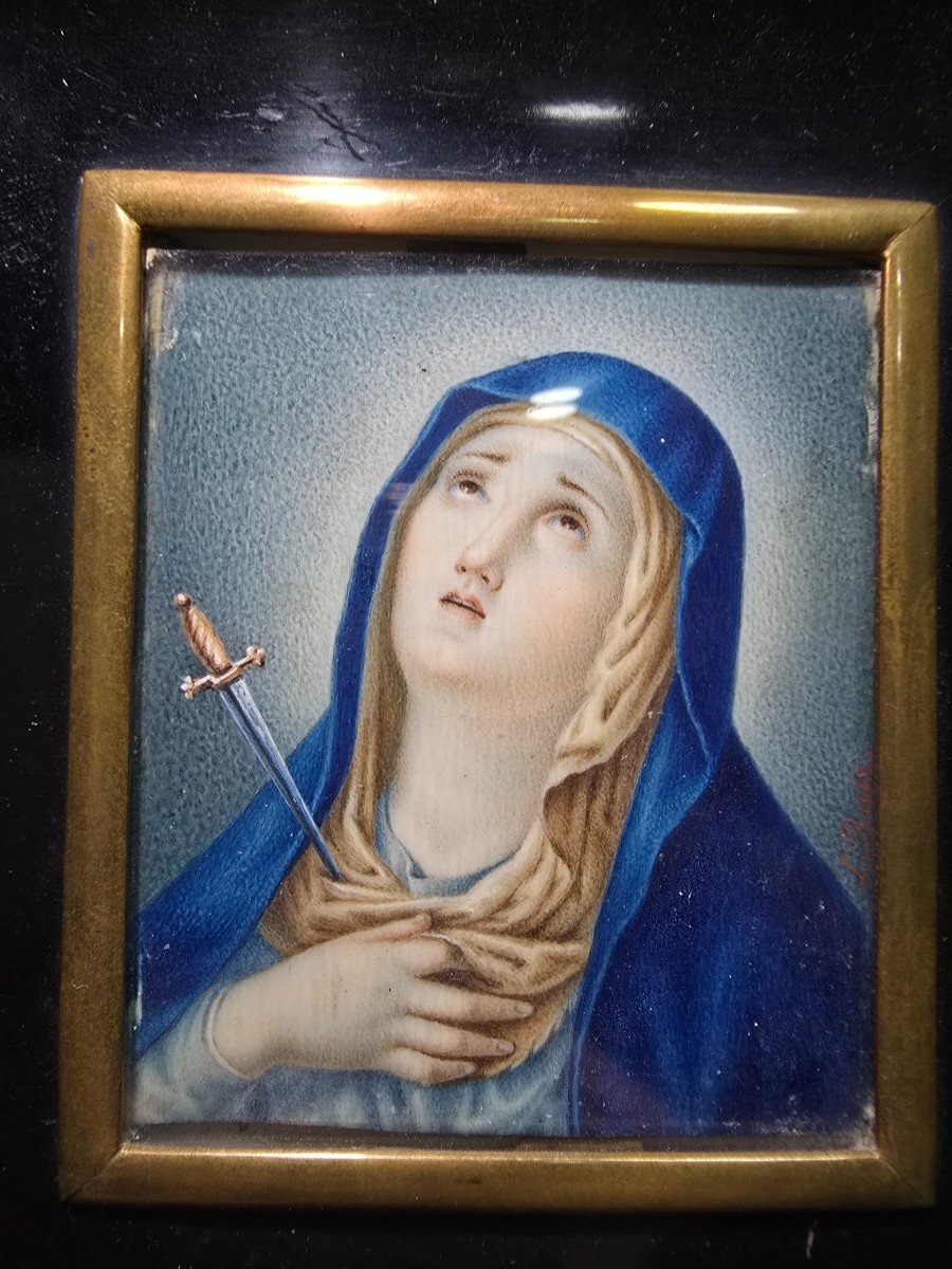 18th Century Miniature Oil Painting – Our Lady Of Sorrows-photo-3