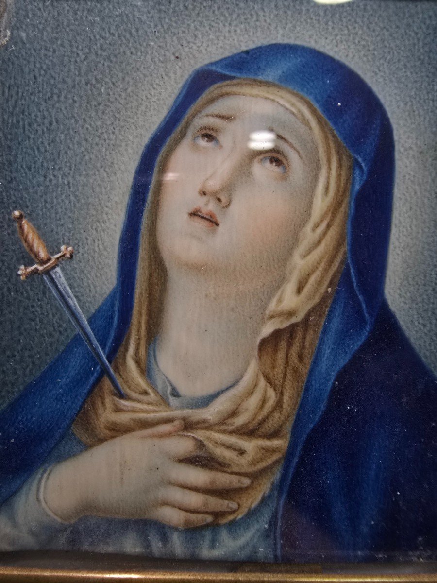 18th Century Miniature Oil Painting – Our Lady Of Sorrows-photo-1