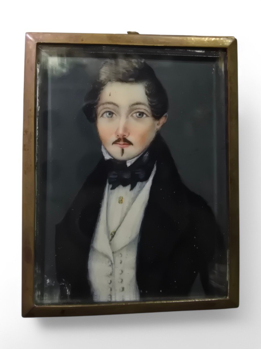 19th Century Miniature Oil Portrait-photo-2