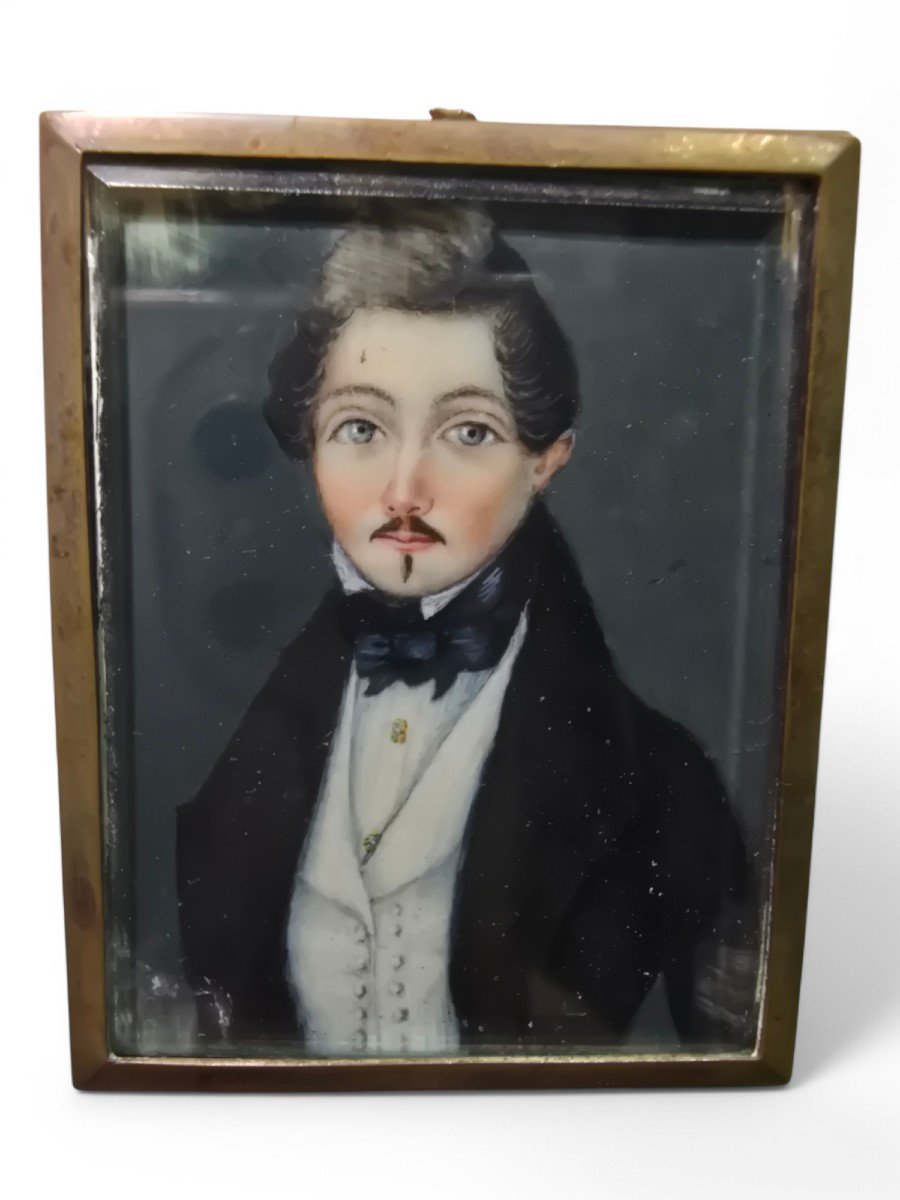 19th Century Miniature Oil Portrait-photo-3