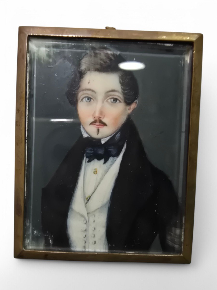 19th Century Miniature Oil Portrait-photo-4