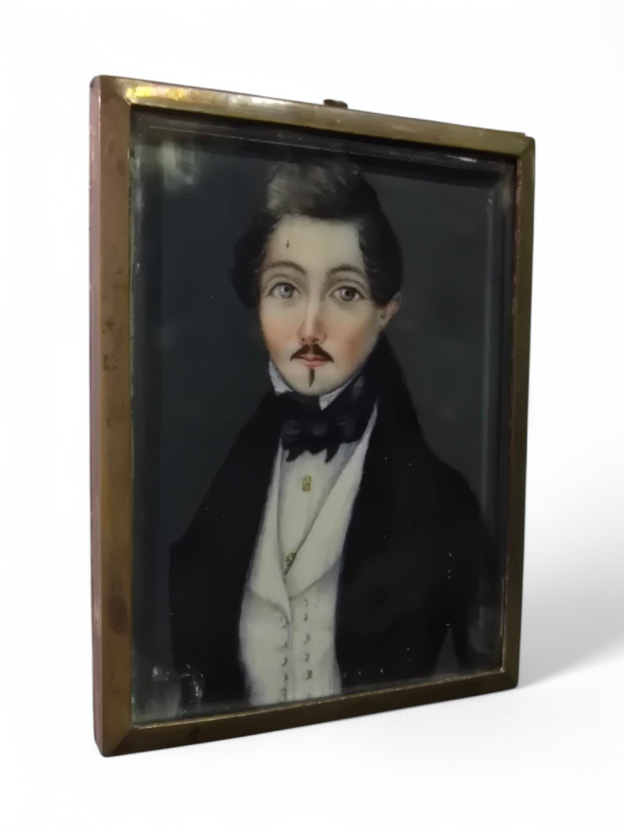 19th Century Miniature Oil Portrait-photo-2