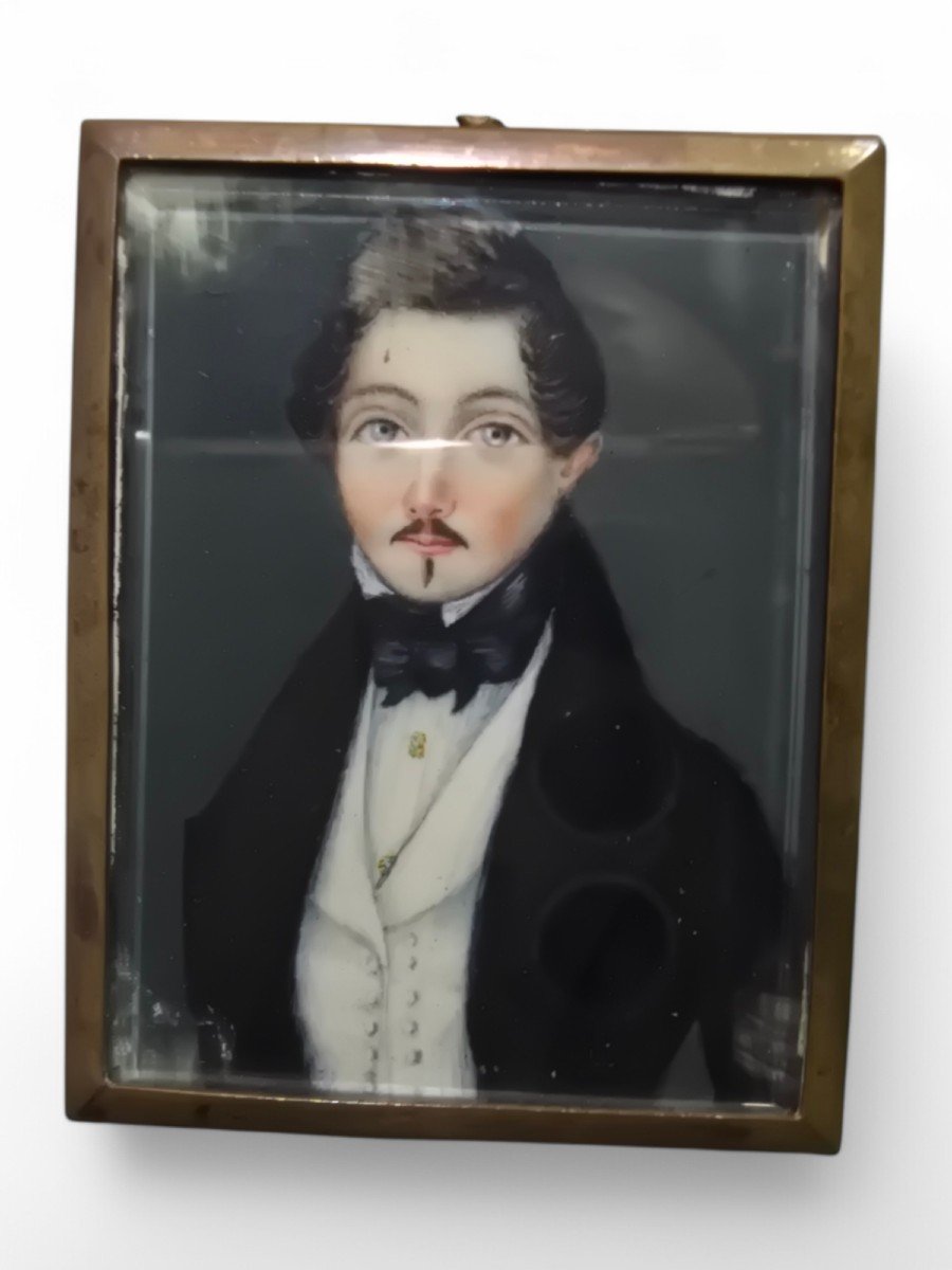 Portrait Miniature à l'Huile Du XIXe Siècle