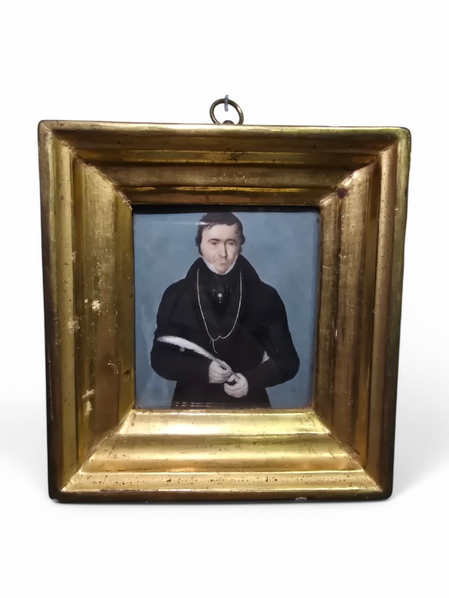 19th Century Miniature Oil Portrait-photo-3