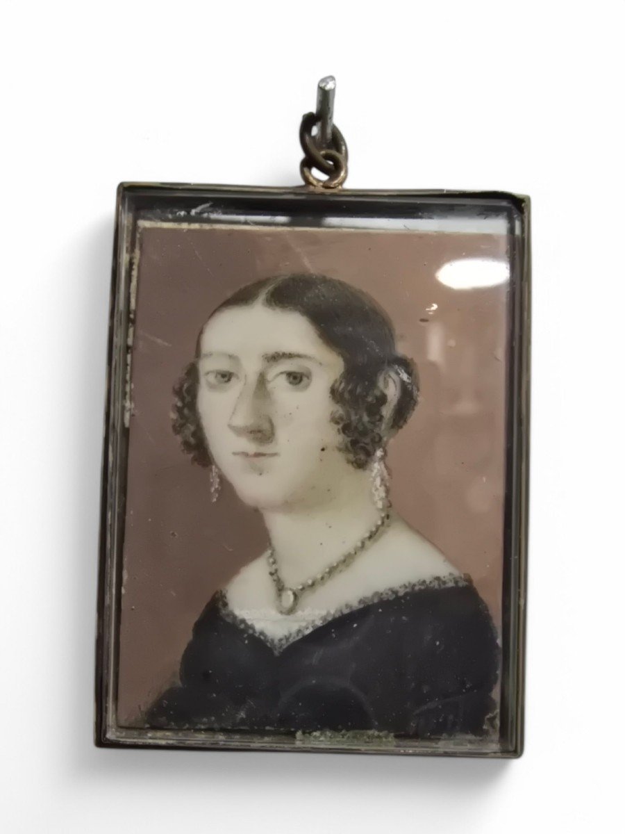 Portrait Miniature à l'Huile d'Une Dame Espagnole Du XIXe Siècle-photo-2