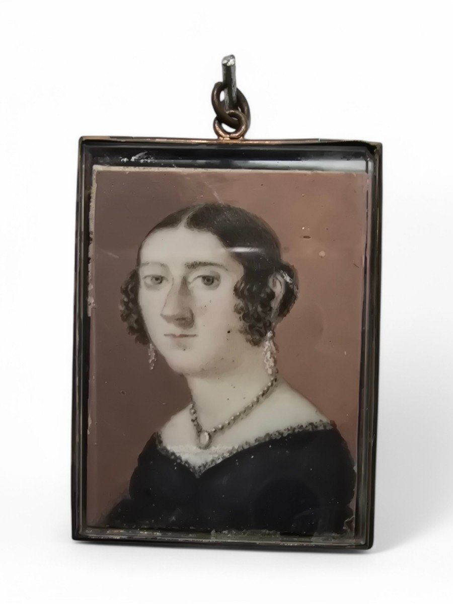 Portrait Miniature à l'Huile d'Une Dame Espagnole Du XIXe Siècle-photo-4