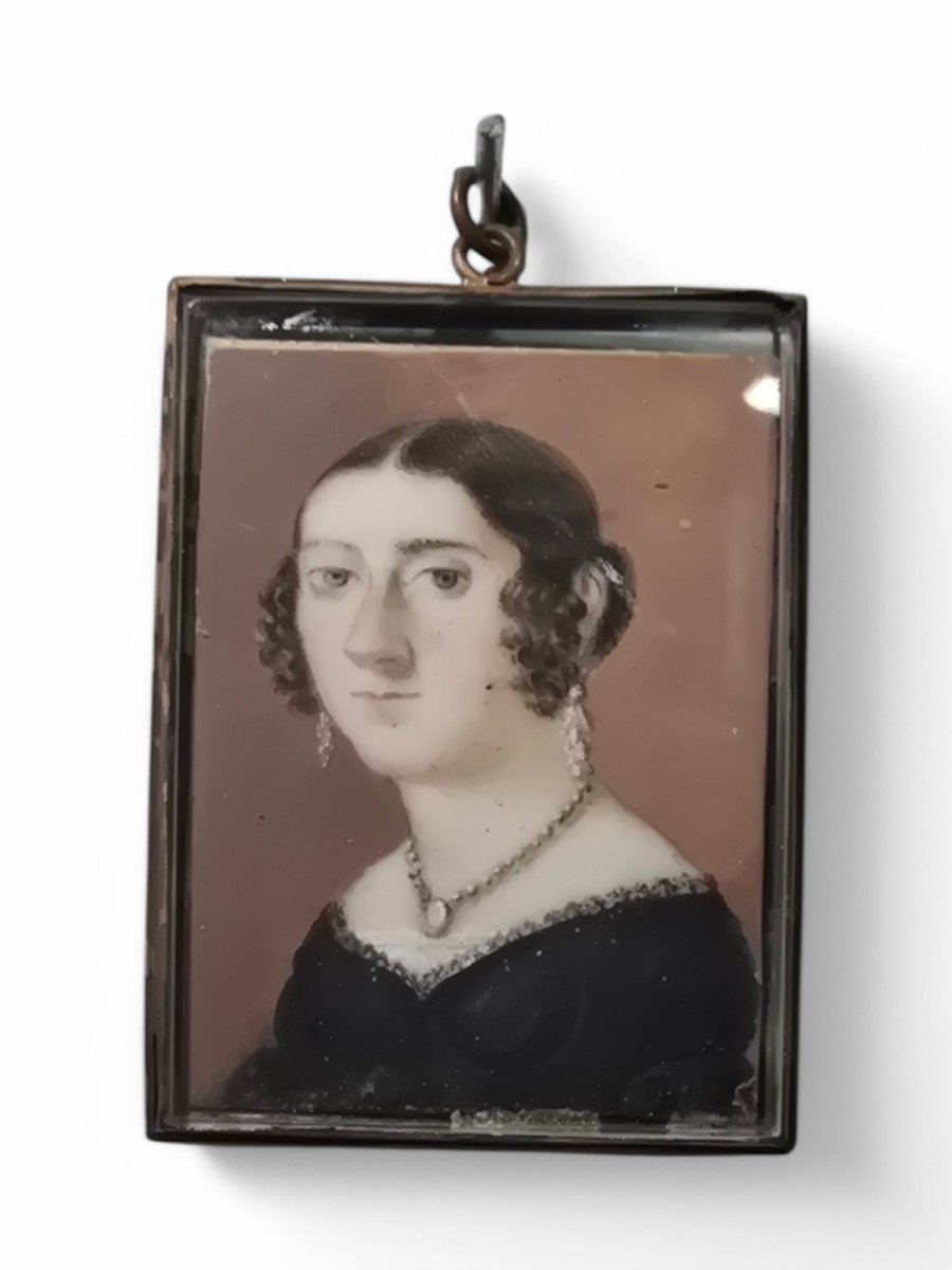 Portrait Miniature à l'Huile d'Une Dame Espagnole Du XIXe Siècle-photo-2