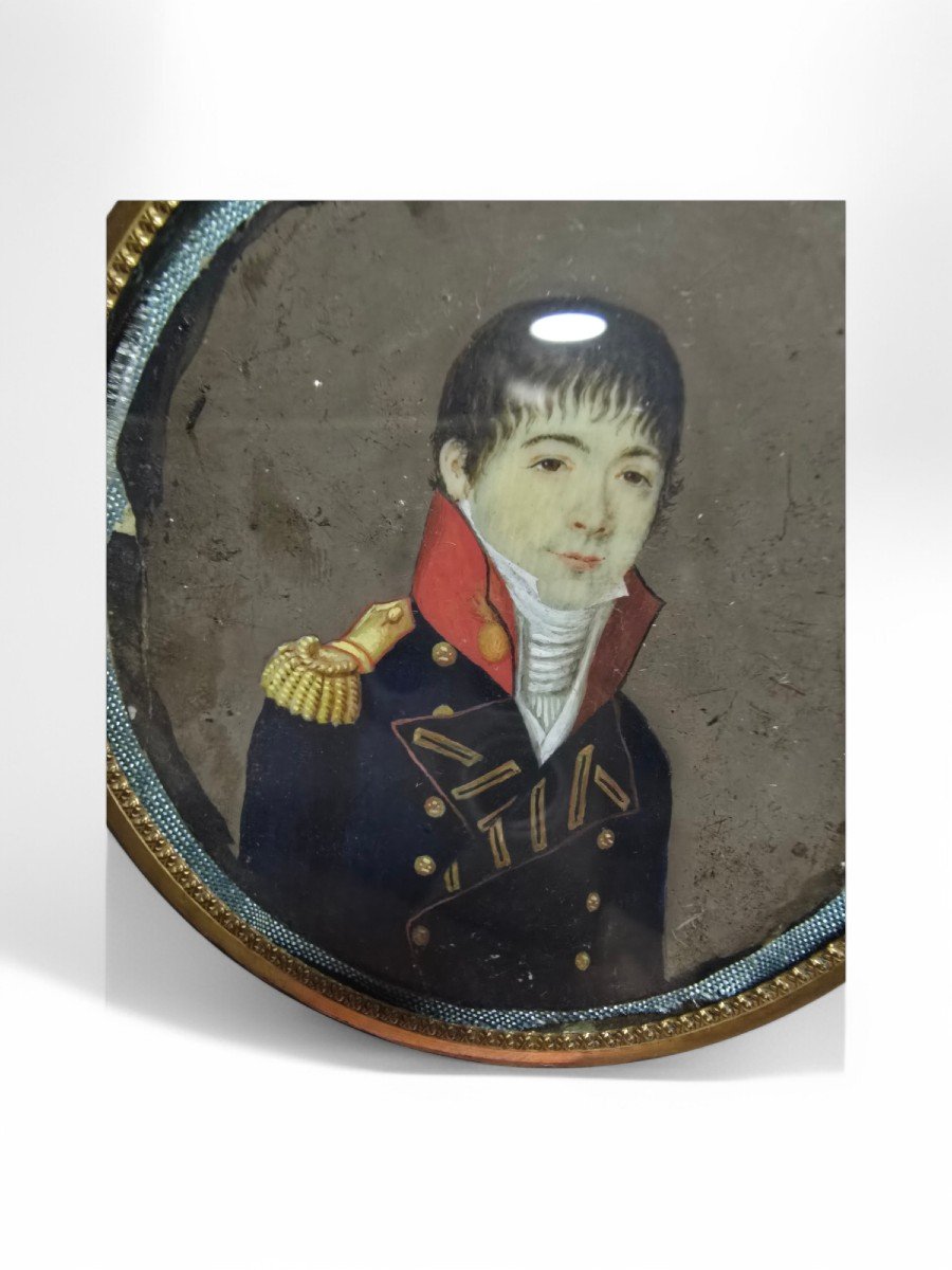 Oil Miniature Depicting An 18th Century Naval Officer-photo-2