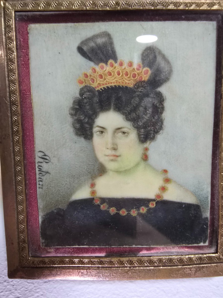 Miniature Portrait Of A 19th Century Spanish Aristocracy – Signed Roldán-photo-1